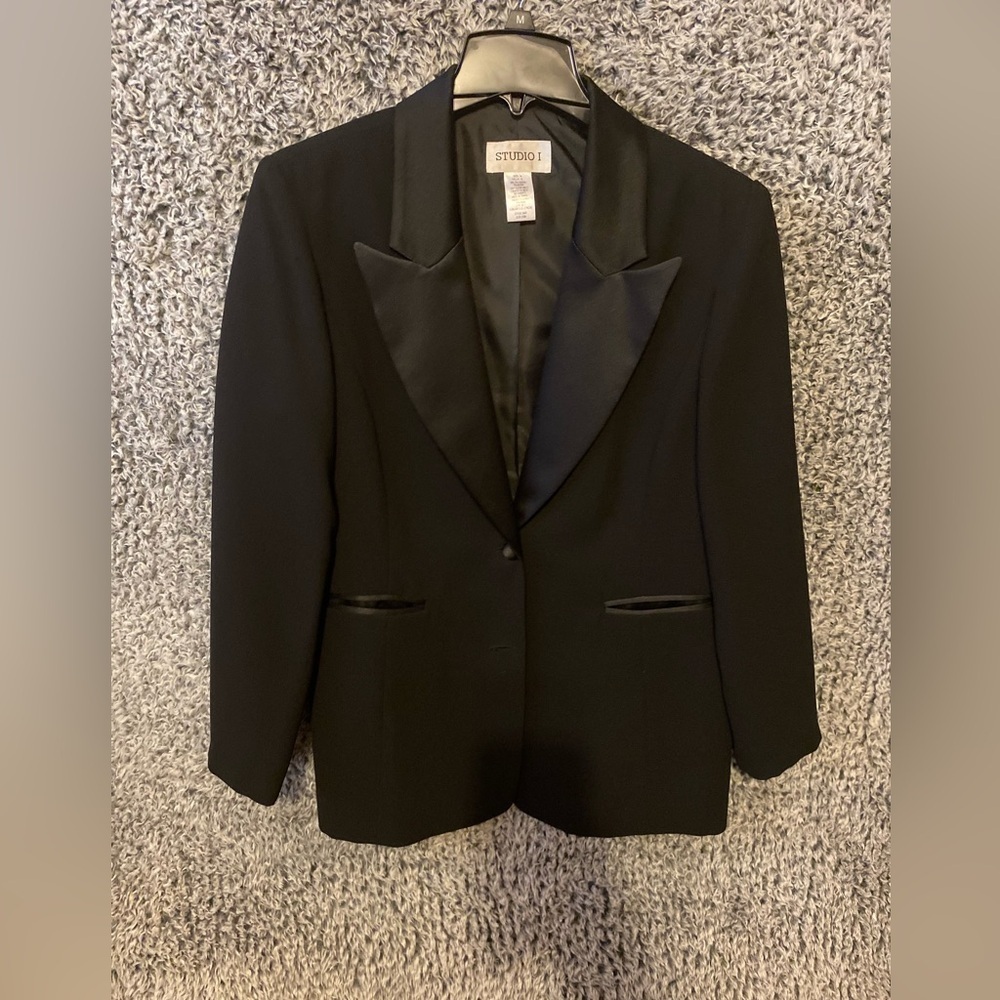 Studio I Black Satin Collared Tuxedo Blazer Jacke… - image 4